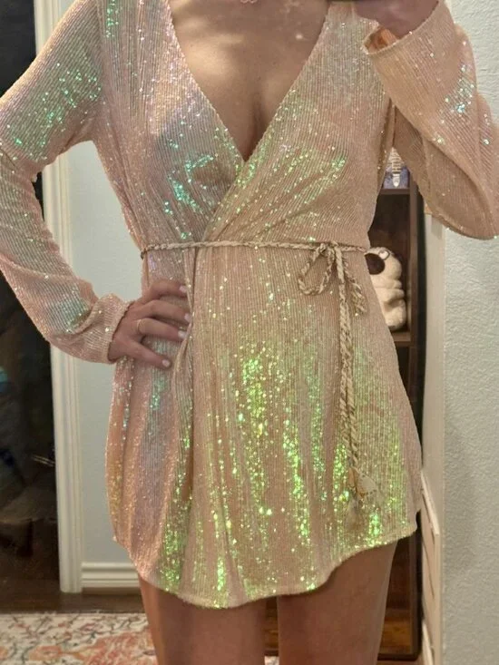 Free People Disco Daydream Sequin Kimono Dress Small | Boho Glam - Picture 5 of 15